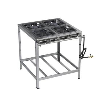 Imagem de Fogão Industrial 4 Bocas 30x30 P6,5 2 Queim A. Pressão 2 QS Inox MAX D
