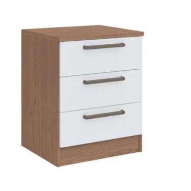 Imagem de Mesa de Cabeceira Modulada Requinte com 3 Gavetas - Macadâmia/Branco L