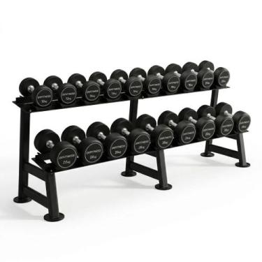 Imagem de Kit Dumbbell Rubber Elite Pares 12 a 30kg com Suporte Academia D1 Fitn
