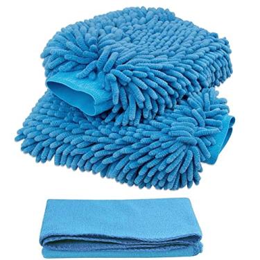 Imagem de Luva para lavagem de carro Premium Luva para lavagem de carro de microfibra grande Luvas de lavagem de carro sem arranhões Chenille com pano ultra-macio, sem fiapos, use úmido ou seco - Azul marinho