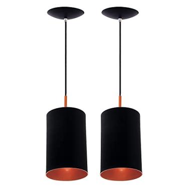 Imagem de Combo Kit com 2 Pendentes bilboquê sling preto e cobre luminária alumínio lustre sala moderno grande cilíndrico redondo