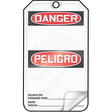 Imagem de Accuform SBMDT260LTP Etiqueta de segurança laminada HS, legenda "Danger/PELIGRO (em branco)", 14,6 cm de comprimento x 8,3 cm de largura x 0,1 cm de espessura, vermelho/preto sobre branco (pacote com