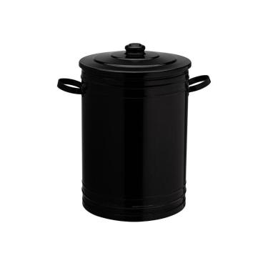 Imagem de Lixeira 30 Litros Preta Lata De Lixo Com Tampa E Alças