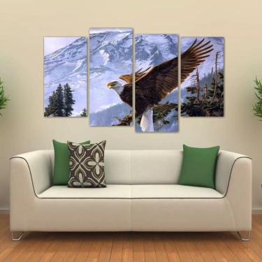 Imagem de Quadro Decorativo Paisagem Águia Escritório Tecido 4 Peças 1