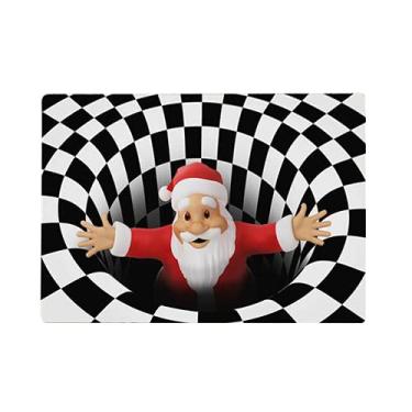 Imagem de Capacho de ilusão decoração de Natal capacho antiderrapante Papai Noel em buraco sem fundo área de ilusão óptica tapete de ilusão visual tapete macio tapete macio (60 cm x 90 cm, Papai Noel preto)