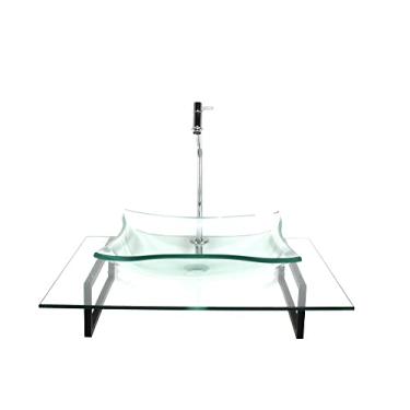 Imagem de KIT CUBA DE VIDRO RETANGULAR INCOLOR COM TAMPO 60CM INCOLOR E SUPORTE PRETO