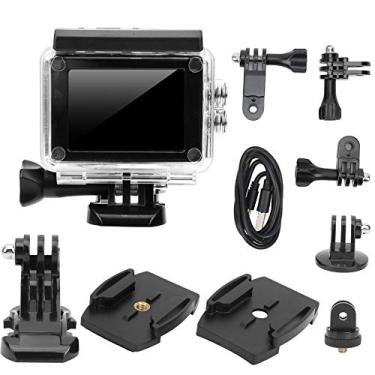 Imagem de Goshyda Câmera de ação, kit de câmera de ação de ar, impermeável, tela LCD multifuncional, câmera DV, tela de alta definição de 2,0 polegadas, ângulo amplo HD de 170°, módulo WiFi integrado