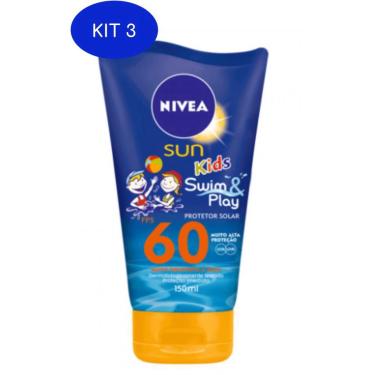 Imagem de Kit 3 Protetor Solar Nivea Sun Kids Swim & Play Fps60 150Ml