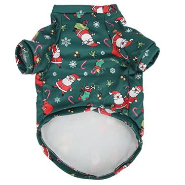 Imagem de Roupas de suéter para animais de estimação, Papai Noel verde adorável roupas de cachorro respirável para animais de estimação vestido de Natal para festa de Natal (M)