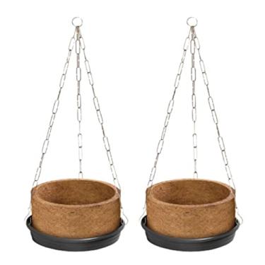 Imagem de Kit 2 Vaso Xaxim Fibra De Coco Completo 03 Com Corrente Pendente de Parede E Prato de Planta