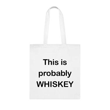 Imagem de Esta é provavelmente uma bolsa de uísque, presente divertido, bolsa de ombro, bolsas reutilizáveis, cesta de Natal de aniversário, ideia de presente, Branco