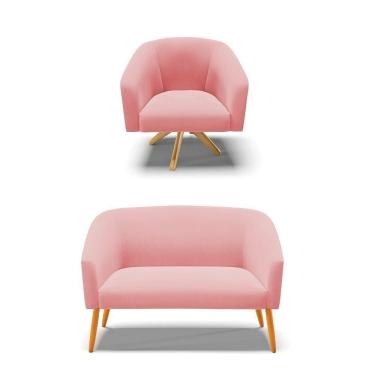 Imagem de Kit 1 Namoradeira E 1 Poltrona Giratória Base Madeira Rose