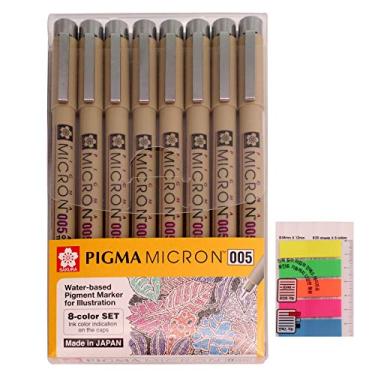 Imagem de Caneta Sakura Pigma Micron Fineliners com ponta macia de alta luminosidade, desenho de manga, cores sortidas de 8 canetas (inclui fita de índice), 005-Assort Color