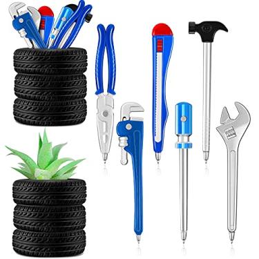 Imagem de Conjunto de 6 canetas de ferramentas com 2 peças em forma de pneu, canetas esferográficas para escritório, casa, escola, decoração de mesa, vaso de cacto