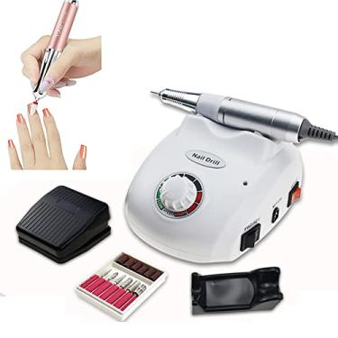 Imagem de Yajun Conjunto de máquina de manicure elétrica 35000RPM broca de unha para iniciantes mulheres e homens faça você mesmo ferramentas de design de arte de unhas com seis brocas, branco