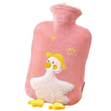 Imagem de Garrafa de água quente com capa de pelúcia macia bolsa de água quente para compressas quentes e frias, aquecedor de pés de mão, ideal para cólicas menstruais, alívio da dor no pescoço e ombro, 6.500 ml