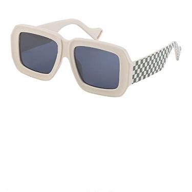 Imagem de Óculos de sol femininos de armação grande vintage de luxo com impressão xadrez exclusiva óculos de sol feminino na moda tons pretos, off white, uv400