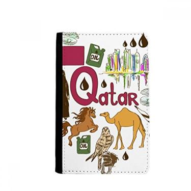 Imagem de Porta-passaporte bandeira nacional Qatar Love Heart Landscap Notecase Burse capa carteira porta-cartão, Multicolor