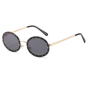 Imagem de Óculos de sol redondos sem aro com strass feminino armação de metal preto rosa óculos de sol feminino vintage tons UV400, 1, tamanho único