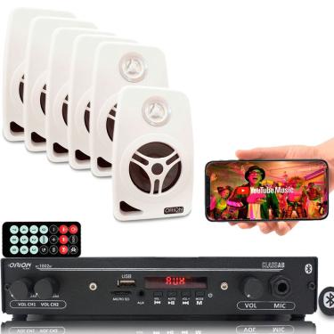 Imagem de Kit Som Ambiente 1002 Bt Control + 6 Caixas Parede Branca 55w