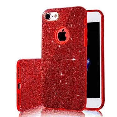 Imagem de Capa Glitter Gradiente 3 EM 1 para iphone 11 Pro Max 7 8 plus X XR XS Max 5 5S SE 6 6S Plus Case Clear PC TPU, vermelho, para Iphone 7 Plus