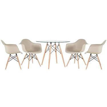 Imagem de Loft7, Kit - Mesa de vidro Eames 100 cm + 4 cadeiras Eiffel Daw nude