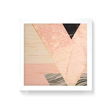 Imagem de Arte Maníacos Quadro decorativo com moldura caixa branca em Madeira - Geométrico Triângulos Mármore Rosa - 30x30cm