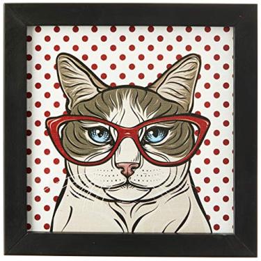 Imagem de Arte Maníacos Quadro Decorativo Tela Canvas Gato Óculos - 46x32,5cm (Moldura caixa laca preta)