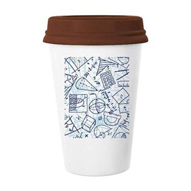 Imagem de Caneca de ilustração azul pintada à mão com régua de matemática, caneca de café com vidro de cerâmica