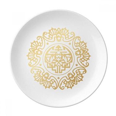 Imagem de Prato chinês de borboleta dourada redonda decorativa de porcelana salver louça de jantar