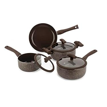 Imagem de JOGO DE PANELAS HERCULES REVESTIMENTO CERAMICO 4 PEÇAS ANTIADERENTE MARROM