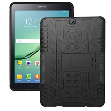 Imagem de Estojo de Capa Tampa da tabuleta para Samsung Galaxy Tab S2 9.7 polegadas / T810 Textura de pneu à prova de choque TPU + PC. Caso protetor com suporte de alça dobrável Capa protetora (Color : Black)
