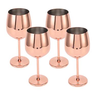 Imagem de Cyrank Taças de vinho, 4 peças, taça de vinho de aço inoxidável, ouro rosa, taça de metal inquebrável, taças de vinho para bar, festa