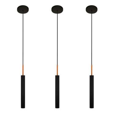 Imagem de Kit 3 Luminárias Tubo Pendente Teto Mesa Preto Cobre 40Cm