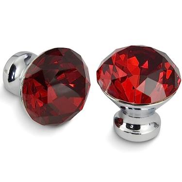 Imagem de Puxadores de armário de cozinha Design em forma de diamante Puxadores de vidro de cristal Puxadores de armário Puxadores de gaveta Ferragens para puxadores de móveis, vermelho
