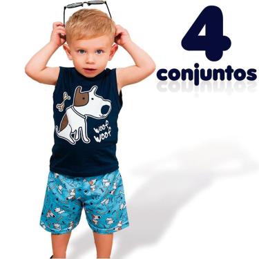 Imagem de Blusas E Regatas Infantil Masculina 4 Conjunto em Algodão Roupa de Verão-Masculino