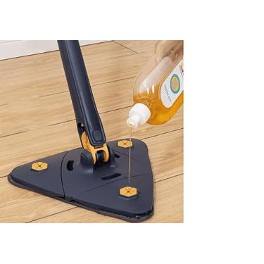 Imagem de Mop de limpeza ajustável giratório 360° triangular 51" mop de microfibra de cabo longo com dois panos para limpador de parede com dois panos, teto, janela e rodapé 2022 Novo (azul)
