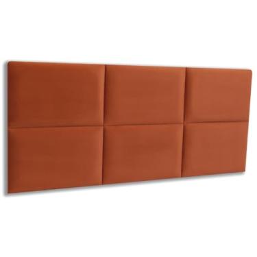 Imagem de Cabeceira Casal 141cm x 60cm Estofada Placas de Colar na Parede Modelo Retangular - VELUDO Terracota