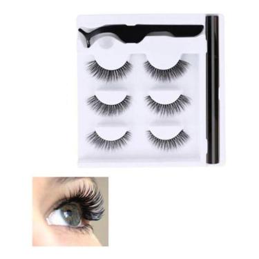 Imagem de Kit 3 Cilios Postiços Magneticos Com Delineador E Pinça