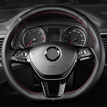 Imagem de LAVIYE Capa do volante do carro de couro artificial preto macio, para Volkswagen VW Golf 7 Mk7 Novo Polo Passat B8 Tiguan Sharan Jetta