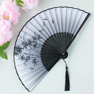 Imagem de Leque dobrável estilo vintage ventilador dobrável de seda padrão japonês chinês arte artesanato presente decoração de casa ornamentos ventilador de mão dança acessórios decorativos feitos à mão (cor: 35)