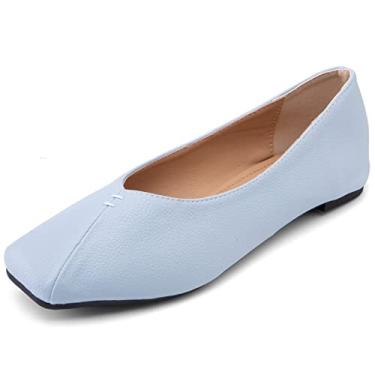Imagem de XINXINIO Sapatos planos para mulher sapatos quadrados elegantes com sola macia e cor sólida, Azul 1, 47 EU