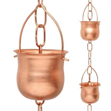 Imagem de Marrgon Corrente de chuva de cobre – Sinos e copos decorativos substituem a calha e desviam a água de casa para uma exibição deslumbrante da fonte – 9,5 cm de comprimento para ajuste universal –