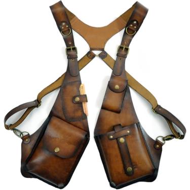 Imagem de Bolsa masculina de ombro duplo para axilas vintage escondida nas axilas bolsa de ombro de couro PU falso carteira de segurança antirroubo ao ar livre bolsa de coldre para celular escondida,