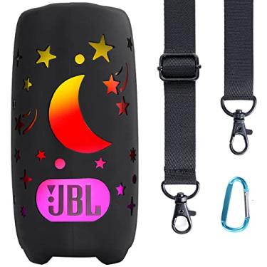 Imagem de co2CREA Capa de silicone macio de substituição para alto-falante Bluetooth portátil à prova d'água JBL Pulse 5 (capa preta)