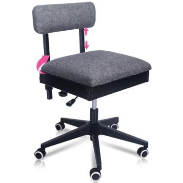 Imagem de Pink Power Cadeira de costura com rodas e suporte ajustável para as costas - Cadeira hidráulica sem braços para máquina de costura para artesanato, estofamento - Móveis de sala de costura - Cadeira de