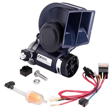 Imagem de FARBIN Buzina de Trem 12V 150DB com Bomba de Ar, Universal para Caminhão, Carro, Barco, Van, SUV, RV, Motocicletas Off-Road, Preto/Azul/Vermelho, Plástico + Cobre