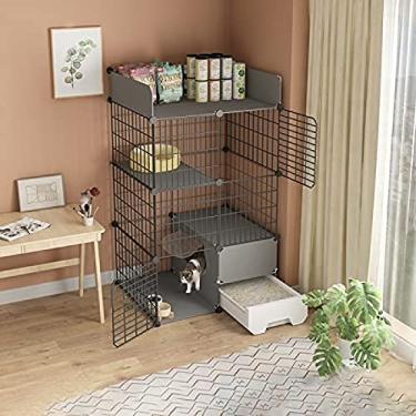 Imagem de Gaiola dobrável para animais de estimação, gaiola para gatinhos para gatos internos, gaiola para gatos com caixa de areia, gaiola para gatos de 2 camadas grande, cercadinho para animais de e