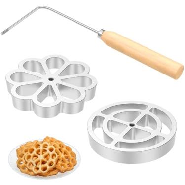 Imagem de NEMTMCUA Conjunto de 3 peças de rosetas timbale, conjunto de ferro de roseta com alça, molde para fazer biscoitos de flor de lótus, kit de fazer bolo em funil para cozinhas, assar e cozinhar