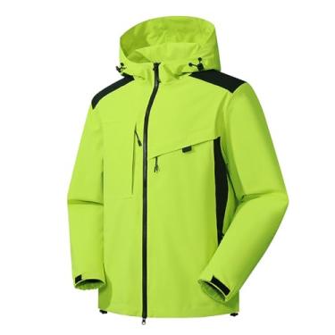 Imagem de Jaqueta masculina leve corta-vento Rip Stop capa de chuva casaco com capuz e cores contrastantes, Verde-claro, XXG